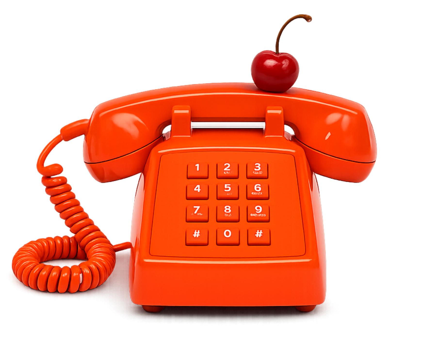 Orange retro phone with a cherry on top